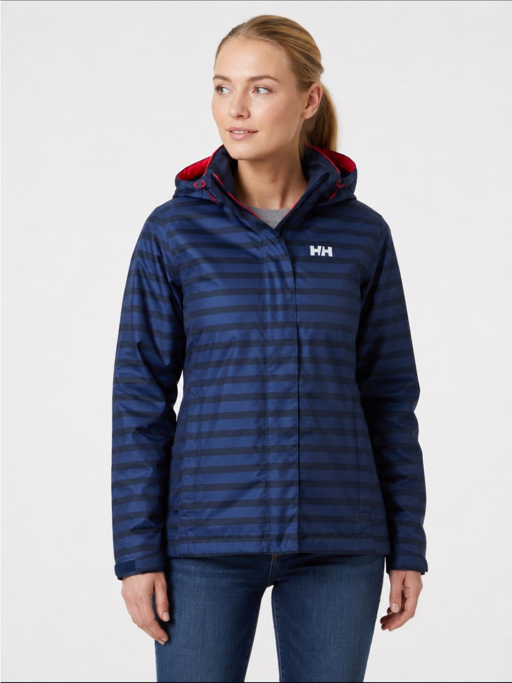 Helly Hansen Navy‎ Blue Black Striped Stripes Puffer Coat Ski Snowboard Medium